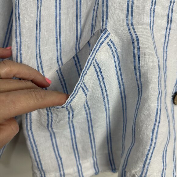 JNY Jones New York Blue Stripe Linen Button Lighweight Shacket XL‎ Coastal Euro - Picture 4 of 9